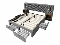 Cama nido 160x200 cm en terciopelo - Con 4 cajones, 2 mesitas, USB y lámpara de lectura < DripeX Best