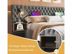 Cama nido 160x200 cm en terciopelo - Con 4 cajones, 2 mesitas, USB y lámpara de lectura < DripeX Best