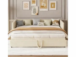 Cama Diván|Cama Nido * Cama nido 90/180x200cm, Sofá cama extensible con somier, estilo escandinavo, terciopelo, Beige