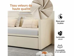 Cama Diván|Cama Nido * Cama nido 90/180x200cm, Sofá cama extensible con somier, estilo escandinavo, terciopelo, Beige