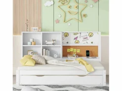 Cama Diván|Cama Nido | Cama nido 90x200cm+90x190cm, Sofá cama con cabecero con almacenaje y puerto de carga USB,