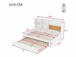 Cama Diván|Cama Nido | Cama nido 90x200cm+90x190cm, Sofá cama con cabecero con almacenaje y puerto de carga USB,