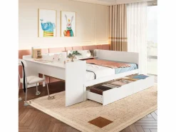 Cama Diván * Cama para adultos de 140 x 200 cm - con 2 cajones y estantes - pino - colchón no incluido Blanco