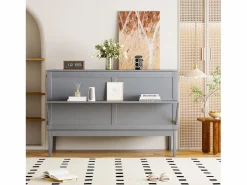 Cama Abatible * Cama retráctil 140x200 cm, con somier, cama plegable abatible, dimensiones después del plegado: 70x140cm, sin colchón, madera, Gris