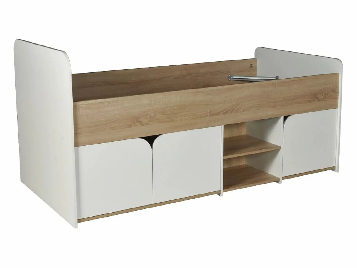 Cama 90 x 190 cm con almacenaje en color natural y blanco - LOSTYA < Vente-unique Clearance