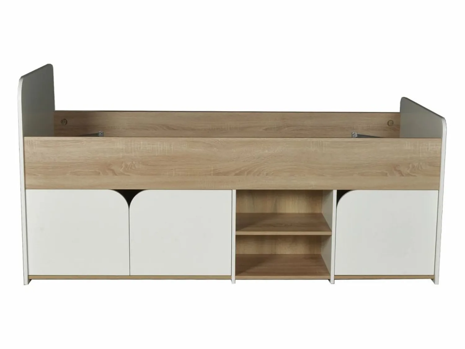 Cama 90 x 190 cm con almacenaje en color natural y blanco - LOSTYA < Vente-unique Clearance