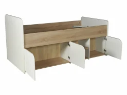 Cama 90 x 190 cm con almacenaje en color natural y blanco - LOSTYA < Vente-unique Clearance