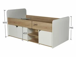 Cama 90 x 190 cm con almacenaje en color natural y blanco - LOSTYA < Vente-unique Clearance