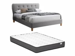 Cama 140 x 190 cm con cabecero capitoné tela + colchón - ELIDE < Vente-unique New