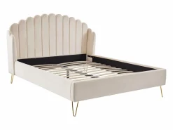 Cama 140 x 190 cm con cabecero ondulado de terciopelo + colchón - SAGALI < Vente-unique Discount