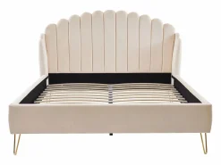 Cama 140 x 190 cm con cabecero ondulado de terciopelo + colchón - SAGALI < Vente-unique Discount
