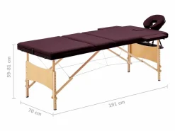 Camilla de masaje plegable 3 secciones madera color vino tinto 02_0001839 < Helloshop26 Online