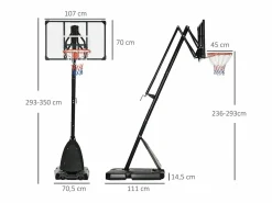 Aparato De Musculación * Canasta de baloncesto de altura regulable (293-350 cm), con tablero de acero y ruedas, para jardín y pista deportiva, color (111 x 70,5 x 350 cm) Negro