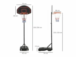 Aparato De Musculación * Canasta de baloncesto de altura regulable 195-250 cm con soporte, de acero, color , para niños, con ruedas (131, con ruedas (131x49x250 cm) Negro