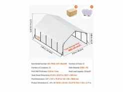 Cochera * Carport SucceBuy, 5,8 x 7,45 m, Cochera Metálica Resistente, Refugio de Garaje Exterior con Estructura de Acero, para Camionetas, Barcos, Camiones y Tractores Plateado