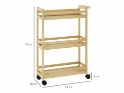 Carrito auxiliar Cover 3 niveles con ruedas natural 75x55x20 cm < Homcom Best