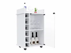 TuHome Botellero|Accesorios Para Vino Y Bar | Carrito de Bar Dukat en melamina con 6 botelleros , 3 estantes y 4 ruedas , , 89 cm X 55 cm X 41.5 cm