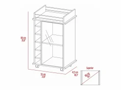 TuHome Botellero|Accesorios Para Vino Y Bar | Carrito de Bar Dukat en melamina con 6 botelleros , 3 estantes y 4 ruedas , , 89 cm X 55 cm X 41.5 cm
