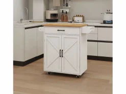 Carrito de cocina con 2 puertas, cajón y toallero, tapa de madera < Hauss Spole Online