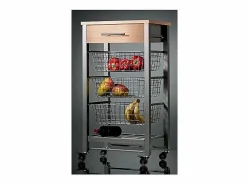 Carrito de cocina Diana con 3 cestas extraíbles, cajón y botellero – mueble auxiliar con ruedas en color inox y haya < Don Hierro Discount