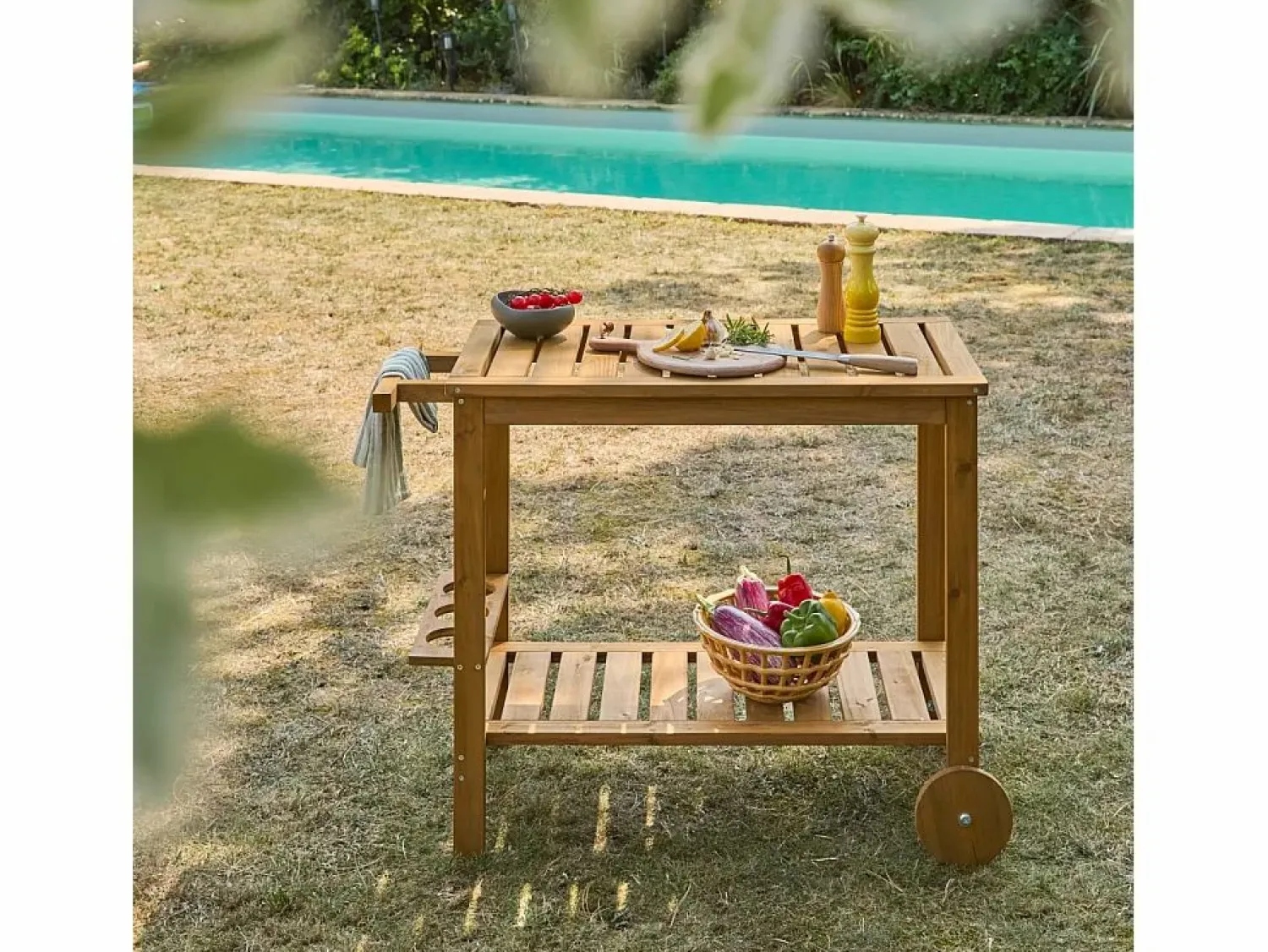 Carrito de cocina exterior de madera con ruedas madera < Sweeek New
