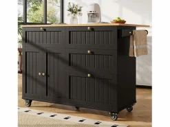Carrito de cocina móvil con tablero extensible chapado en imitación madera, 3 cajones y 3 puertas incluidas, - 133x70x88cm < Hauss Spole Hot