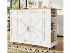 Carrito de cocina móvil con tablero extensible chapado en imitación madera, 2 cajones, 2 puertas y estantes incluidos, - 120x65x90cm < Hauss Spole Clearance