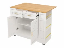Carrito de cocina móvil con tablero extensible chapado en imitación madera, 2 cajones, 2 puertas y estantes incluidos, - 120x65x90cm < Hauss Spole Clearance