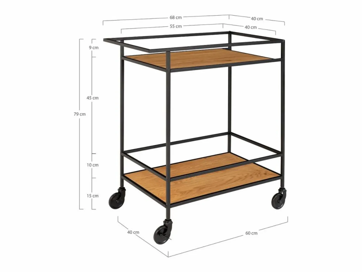 Carrito Vita, Marrón, 68x40x79 cm, Kendra Home <