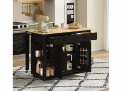 Carro de cocina 120x44x91,5 con barra de bar y tomas de corriente, dos cajones y dos puertas de armario con separadores en color para cocina y comedor < Online