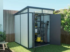 Caseta de jardín de resina gris 3,65m² con suelo, MINARO < EXPERTLAND Clearance