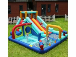 Merax Castillo Hinchable * Castillo inflable con tobogán acuático doble para niños - 365 x 450 x 217 cm - Oxford - con ventilador - Azul
