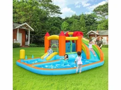 DripeX Castillo Hinchable * Castillo inflable con ventilador, piscina, tobogán, pistola de agua - de 3 a 8 años - carga máxima de 180 kg - 460x343x190cm Naranja