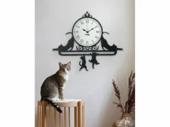 Cattitude Reloj de pared de hierro de 62x52 cm con gatos decorativos Esfera blanca con números romanos Diseño elegante original Fabricado en Italia < Clearance