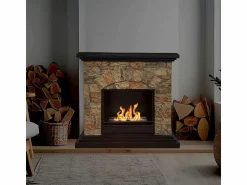 Chimenea de bioetanol Belluno, biochimenea de pie, efecto piedra artificial, L105xP38xH100 < New