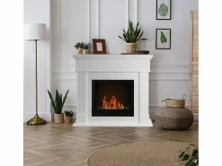Chimenea|Chimenea | Chimenea de bioetanol Cambridge, de pie, en madera blanca, 110 x 37 x 102 cm.