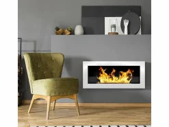 Chimenea de bioetanol de pared o empotrada Livorno White, L 90 x P 12 x H 40 con cristal < Outlet