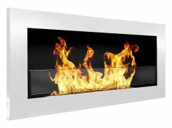 Chimenea de bioetanol de pared o empotrada Livorno White, L 90 x P 12 x H 40 con cristal < Outlet