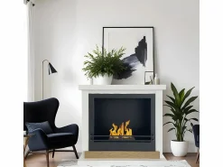 Chimenea de bioetanol de pie Stockholm en madera blanca, L75xP24xH68 cm < Discount
