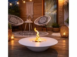 Chimenea|Chimenea | Chimenea de bioetanol para jardín exterior redonda blanca SANTORINI D.60