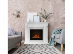 Chimenea|Chimenea | Chimenea de bioetanol TRUMAN, biochimenea de pie, blanca, efecto mármol, L121 x P38 x H108