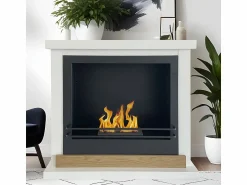 Chimenea|Chimenea | Chimenea de suelo de bioetanol Biochimenea Stockholm en madera blanca L75xD24xH68 cm