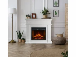 Chimenea eléctrica CAMBRIDGE, chimenea de pie, madera blanca, 110x25x95h < Hot