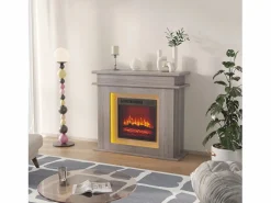 Chimenea eléctrica - Chimenea LED, con calefacción - Efecto de llama 3D - Temporizador, iluminación ambiental LED de 20 colores y control remoto - Color roble < Outlet