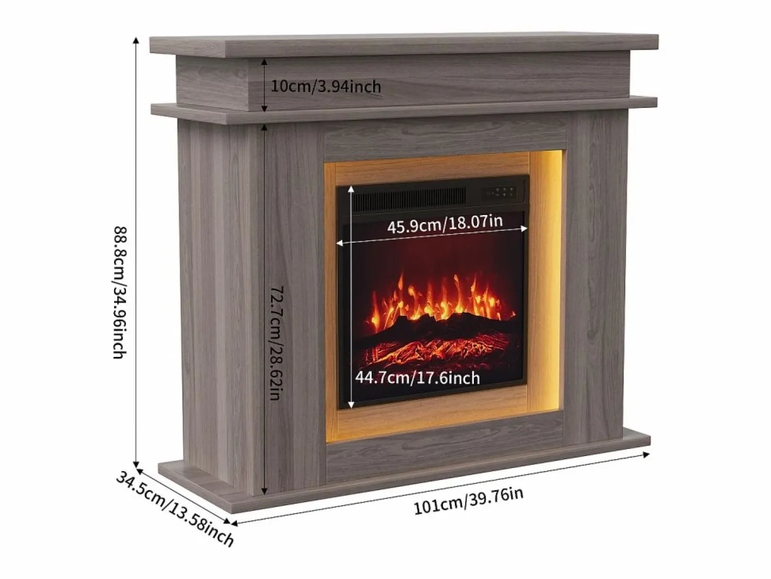 Chimenea eléctrica - Chimenea LED, con calefacción - Efecto de llama 3D - Temporizador, iluminación ambiental LED de 20 colores y control remoto - Color roble < Outlet
