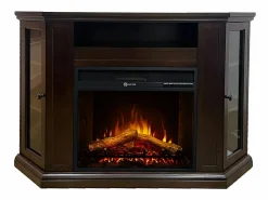 Chimenea|Chimenea | Chimenea eléctrica de esquina de suelo MADISON en madera de nogal L126 x P78 x H83
