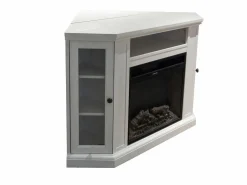 Chimenea eléctrica de esquina de suelo MADISON en madera blanca L126 x P78 x H83 < Sale