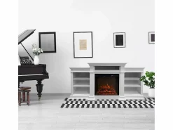 Chimenea eléctrica de pie BIDEN de madera blanca L179 x P48 x H85 < Clearance