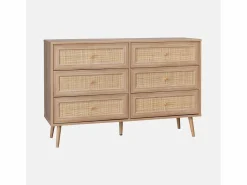 Cómoda de 6 cajones con efecto madera y caña natural < Sweeek Discount
