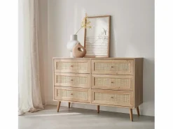 Cómoda de 6 cajones con efecto madera y caña natural < Sweeek Discount